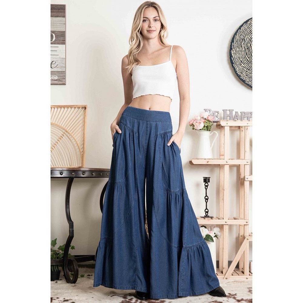 Blue Velvet Dark Wash Ultra Wide Leg Denim Pull Ons - Picture 5 of 9